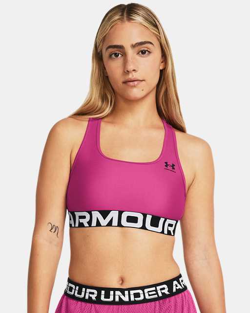 UNDER ARMOUR Size 38C Pink Sports Bra Mid Impact “Work Hard Play